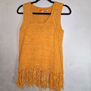 ONE A Fringed Mustard Knit Tank Top